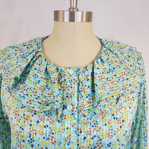 J.Crew Floral Ruffle Top Longsleeve Button Up S Cottagecore Preppy Coquette - Picture 5 of 11
